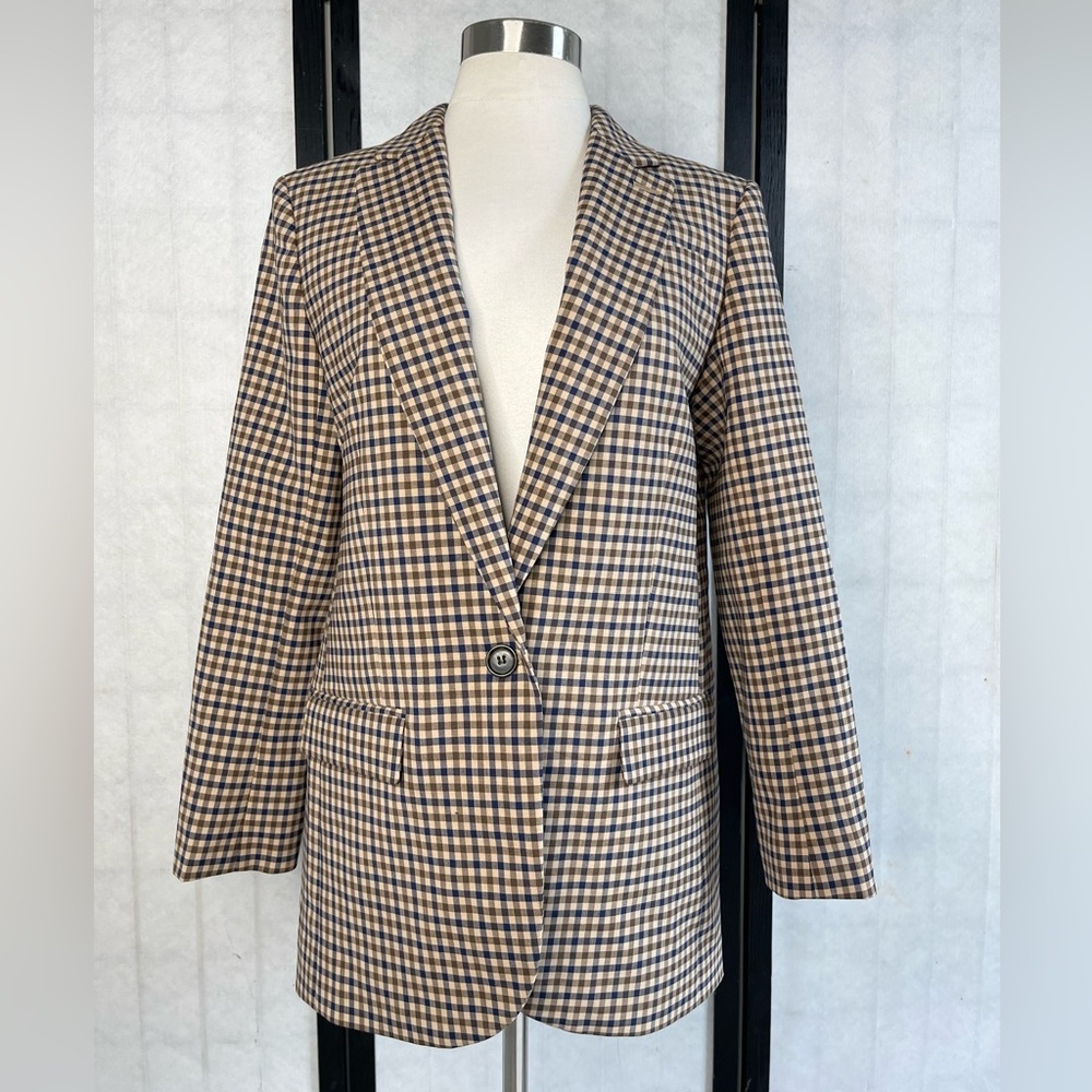 J. Crew Checked Alfie Blazer in Brown, Navy & Cream 2 - Picture 1 of 8